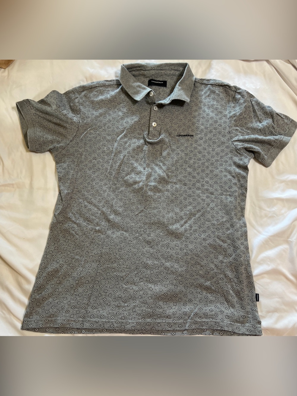 Lindbergh Black Polo Shirt Short Sleeve Grey Men’s Medium Cotton Geometric